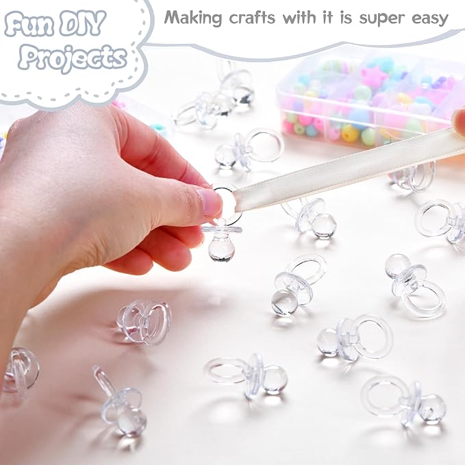 50 Pcs Mini Pacifiers Baby Shower Games, 1.25 Inch Cute Baby Shower Pacifiers, Bulk Acrylic Pacifier for Party Table Scatter, Pacifier Hunt Game, Gender Reveal Decoration Party Favors(Clear)