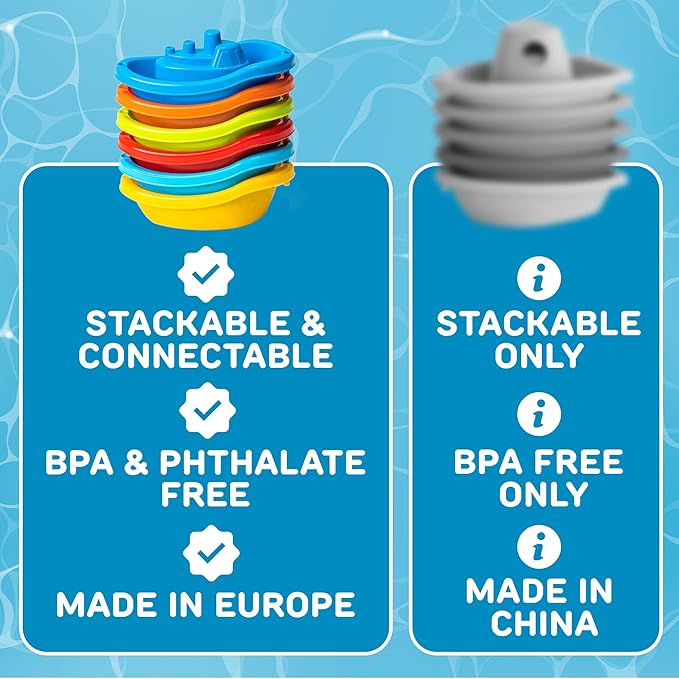 Stackable Toy Boat – 6pcs Educational Water Toys for Toddlers 1-3, Baby Pool Essentials, Baby Bath Toys for Kids Ages 1-3 & Toddler Pool Toy for 1 Year Old & Up, Fun Accessories for Bathtime
