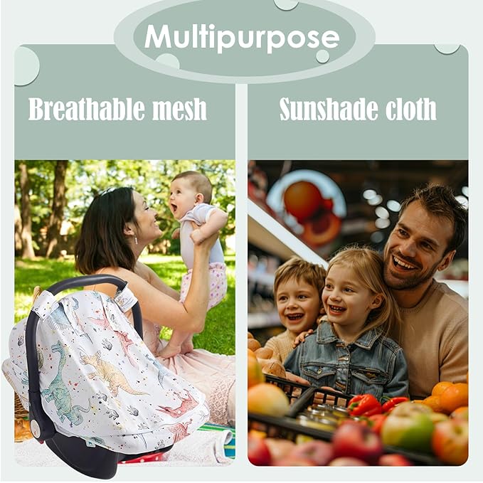 Baby Car Seat Cover, Infant Carrier Canopy for Boys Girls with Two Way Zipper Windproof 3 Modes with Extra Large Mesh Window for Stroller Car Seat (Style 1)