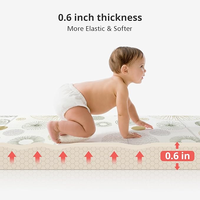 Foldable Baby Play Mat, PIGLOG 0.6 inch Waterproof Playmats for Babies and Toddlers Kids, Safe Foam Playmat for Tummy Time, 50“x50” Playpen Mat, Reversible Portable Baby Floor Mat for Infant, Circle