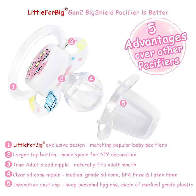 LittleForBig Bigshield Generation-II Adult Sized Pacifier Printed Set - Vintage Baby Pattern