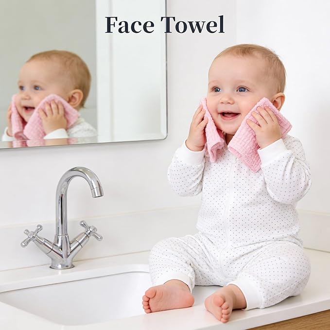 5 Pcs Baby Muslin Washcloth, Soft Newborn Face Towel, Cotton Extra Absorbent Burp Cloths for Baby,Breathable Wash Cloths for Newborn-Infants On Sensitive Skin