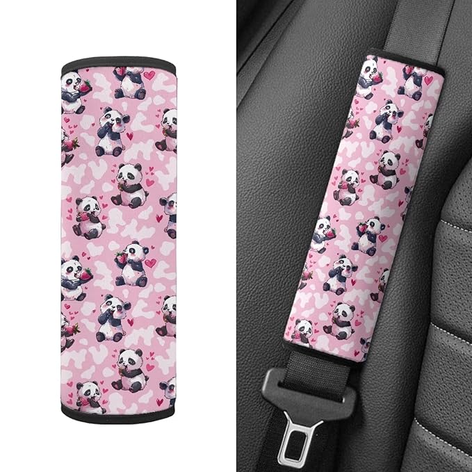 Biyejit Pink Hearts Panda Baby Car Seat Strap Covers Shoulder Pads for Baby Kid, Super Soft Infant Carseat Belt Covers for All Car Seat Stroller