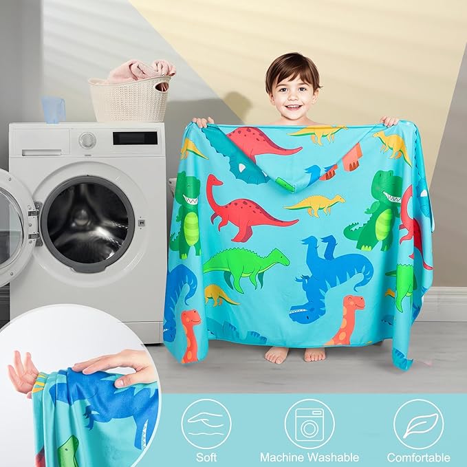 Basumee Toddler Bath Towels with Hood for 0–6 Years 55" x 28" Soft Absorbent Hooded Kids Bath Towel with Button for Boys and Girls Shower Bath Beach Swimming Essentials