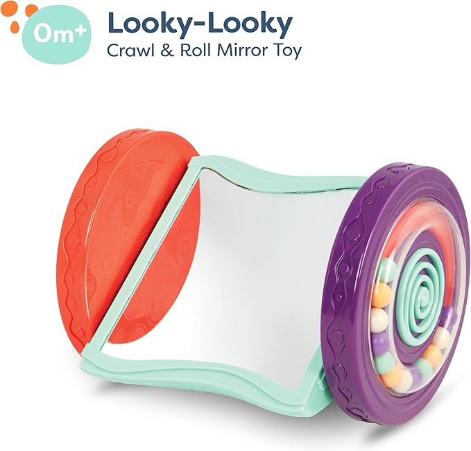B. toys – Baby Toys Mirror with Rolling Sensory Wheels – Interactive Roly– Poly Mirror for Tummy Time & Crawling – Early Learning for Infant Development – 0+ Months