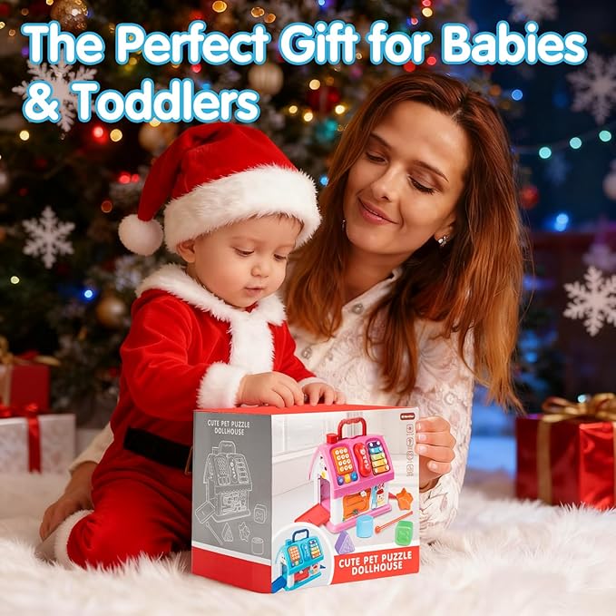Montessori Toys for 1 Year Old, Baby Music Toys for 1 Year Old Girl Gift, 12-in-1 Musical House Toddler Learning Toy for 1 2 3 Ages, First Birthday Gifts for Girls and Boys, Educational Toy, (Blue)