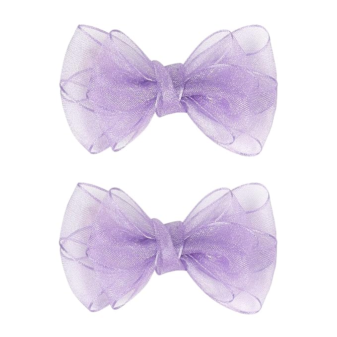 3.5-Inch Organza Hair Bows for Girls - Elegant Sheer Ribbon Alligator Clips for Toddlers, Kids, and Teens - Pack of 2, Purple
