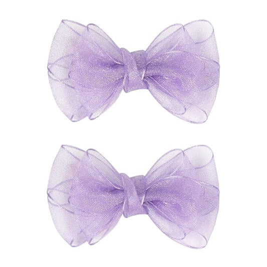 3.5-Inch Organza Hair Bows for Girls - Elegant Sheer Ribbon Alligator Clips for Toddlers, Kids, and Teens - Pack of 2, Purple