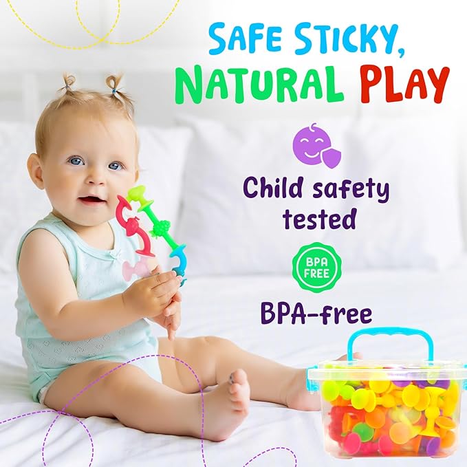 Suction Cup Toys, Silicone Sensory Toys, Stress Relief Autism Toy for Kids, Travel Fruit Toy for Airplane with Storage, Fine Motor Skills