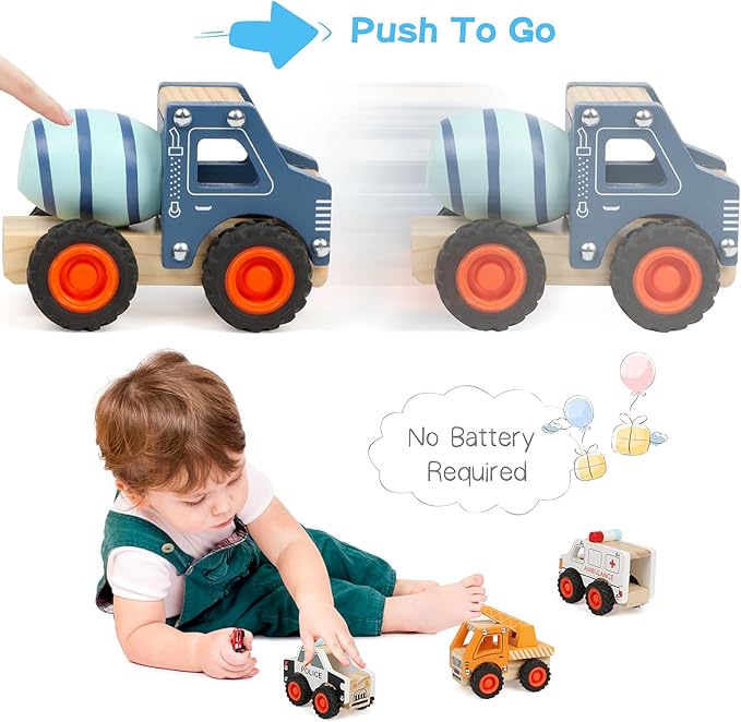 6Pcs Wooden Cars for Toddlers 1-3,Car Toys,Push and Go Vehicle,Kid Vehicle Toys,Hand Push Car Toys for 1+ Year Old,Montessori
