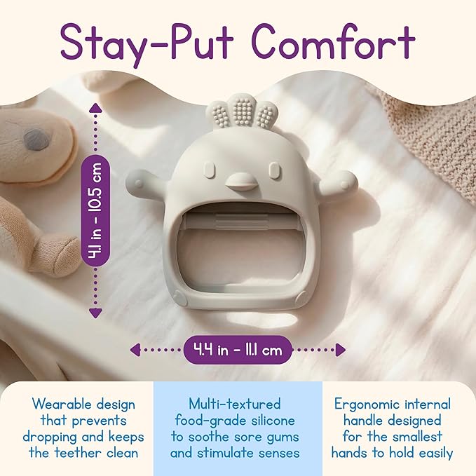 PBnJ Baby Teething Mittens for Babies 0-6 Months, 2 Pack Silicone Teething Mitten with 3 Textures & Crinkle Sound, BPA-Free Teether Glove for Teething Relief, Adjustable Baby Teething Toys 3-6 Months