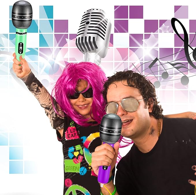 60 Pieces Inflatable Microphones Large Blow up Microphone Assorted Colors Inflatable Microphone Pretend Microphone Inflates Plastic Toy Props for Christmas Birthday Musical Concert Party Supplies