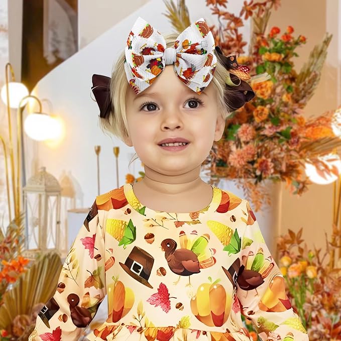 Thanksgiving Turkey Bows for Baby Girls Newborn Baby Bows Thanksgiving Headband Soft Hair Accessories Gift for Newborns Infants Toddlers Kids