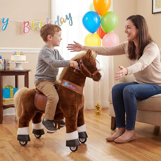 PonyCycle Ride on Horse Pony Kids Ride on Toys Classic Model U (with Brake/ 36" Height/Size 4 for Age 4-7) Riding Horse Walking Horse Toy Plush Brown Ux424