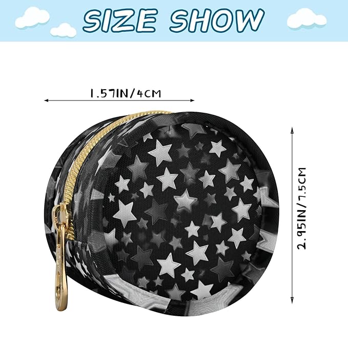 Pacifier Holder with Clip Pacifier Case for Diaper Bag Round Baby Pacifier Pouch Box Bag Portable Silver and Grey Stars