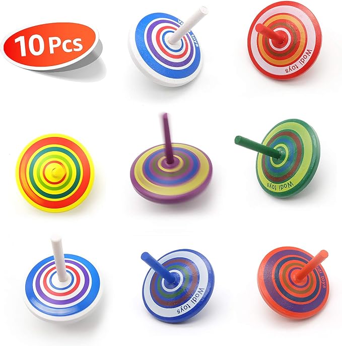 Wood Spinning, Multicolored Painted Kids Novelty Wooden Gyroscopes, Fun Flip Tops, Assorted Standard Tops, Kindergarten Education Toys - Party Favors, Prize, Great Gift, 10 Pcs/set (Colorful)