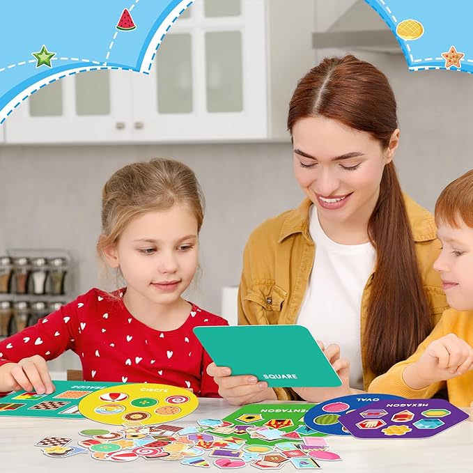 Halloscume 70 Pcs Shape Sorters for Toddlers Shape Puzzle and Matching Games Set with 10 Sorting Mats and 60 Everyday Objects Pieces for Kids Preschool Classroom Child Learning