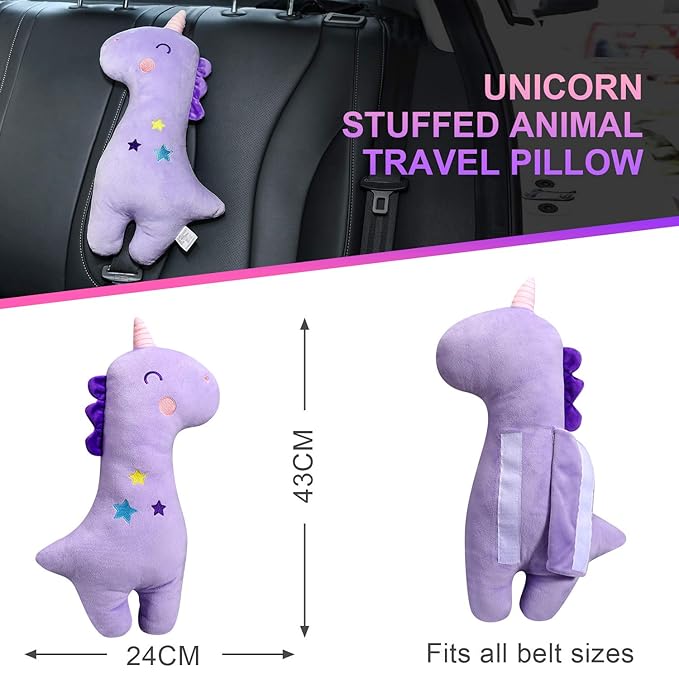 Farochy Unicorn Seat Belt Pillow Kids Unicorn Seat Belt Cover, Car Pillow for Kids, Vehicle Shoulder Pads, Seatbelt Strap Pillows Children, Animal Travel Pillow (Purple)