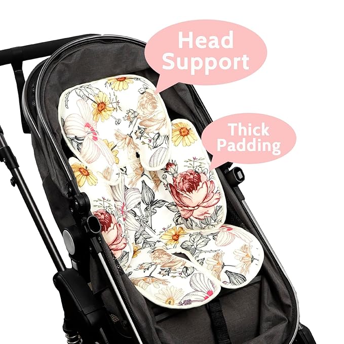 Floral Car Seat Insert,Cushion for Stroller, Swing, Bouncer, 2-in-1 Reversible, Floral Baby Car Seat Canopy Soft Minky Plush Dotted Backing Baby Car Seat Cover Girls, Infant Carseat Canopy