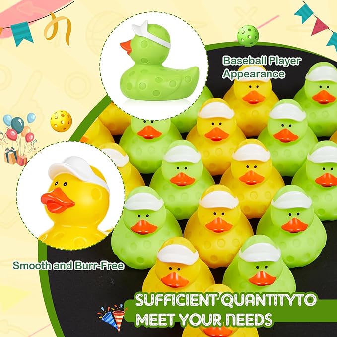 Deekin 24 Pcs Dink Ball Rubber Ducks 2 Inch Bulk Sport Party Favors for Team Events Decorations Birthday Party Supplies Club Player Gift