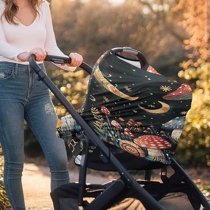 Youngerbaby Mushroom Baby Car Seat Covers Nursing Cover Breastfeeding Soft Infant Carseat Canopy,Stretchy Breathable Cover for Stroller High Chair Shopping Cart Canopies