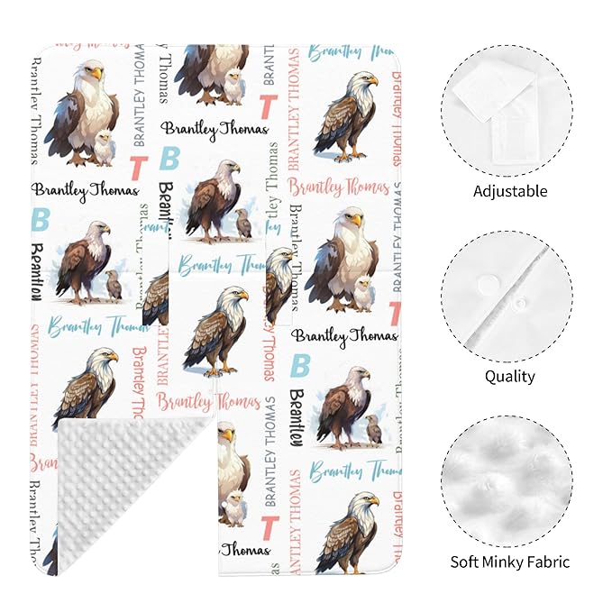 Custom Baby Car Seat Canopy Personalized Car Seat Covers with Name for Baby Boys Girls Customized Eagle Nursing Breastfeeding Cover Infant Carseat Canopies Newborn Minky Baby Blanket