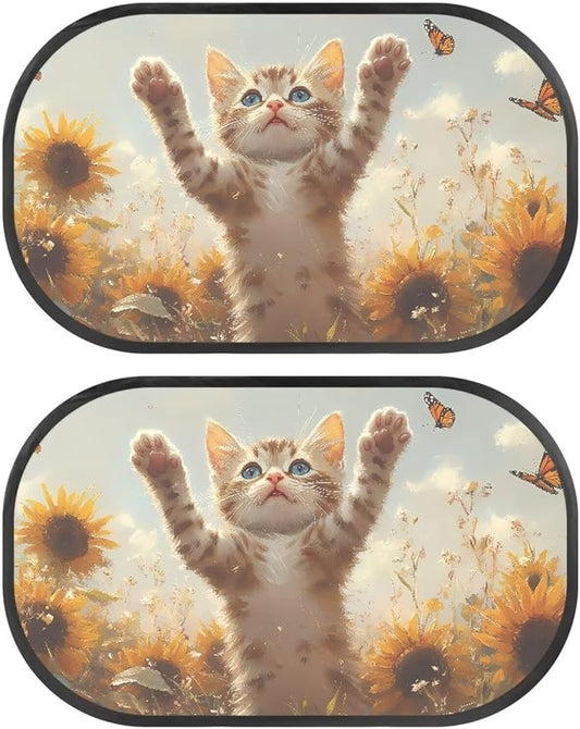 Bulopur Cute Cat Car Sun Shade 2 Pack Car Window Shades for Baby Cute Design UV Protection Breathable Easy to Install Car Decor Accessories Fit Most Car, Truck, SUV, or Van