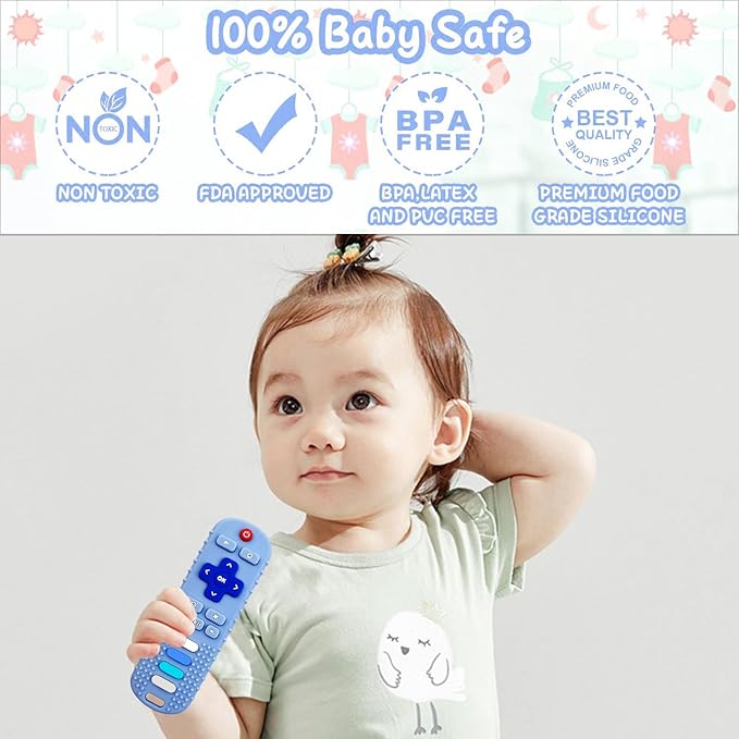 YAPROMO Baby Teething Toys,Reomte Teether Toys, Silicone Chew Toy for Babies 18+ Months, Remote Control Shape Teething Toys, Early Educational Toy BPA Free & Refrigerator Safe