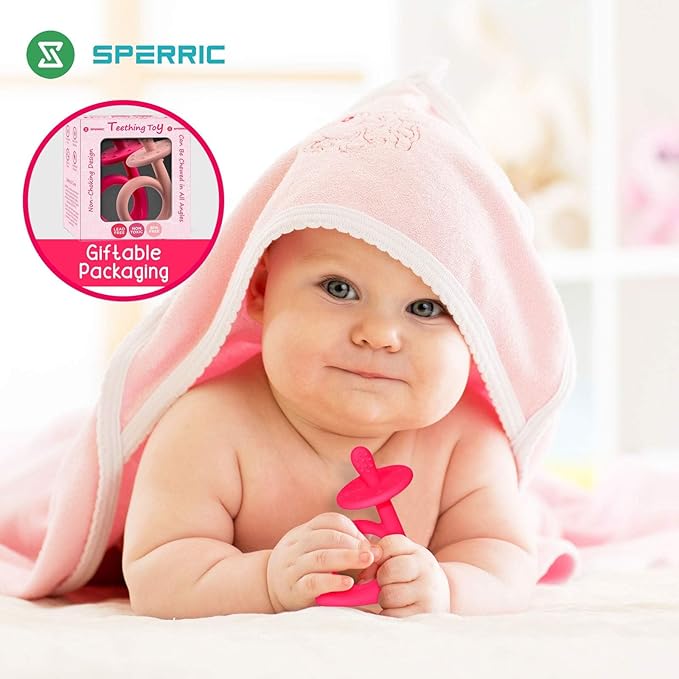 Baby Teething Toys, Silicone Baby Teether Chew Toys Freezer Safe BPA Free, Soothe Babies Gums - Dark & Light Pink