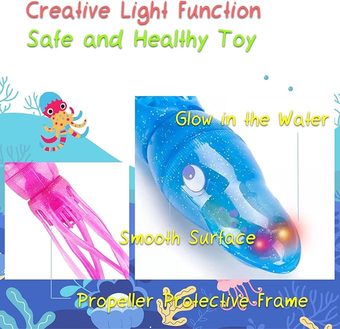 Electric Swimming Octopus Bath Toy – Waterproof LED Light-Up Tub Toy for Toddlers, Cute Soft Tentacles, Safe BPA-Free, Fun Shower & Pool for Boys Girls (Blue)