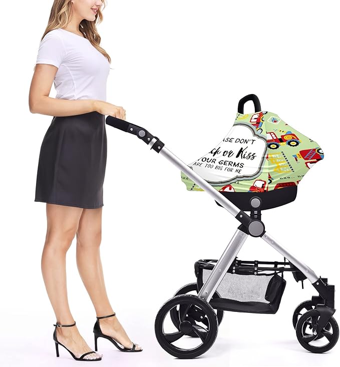 Baby Car Seat Stroller Cover - Don't Touch Car New Mom Nursing Breastfeeding Scarf - Soft Breathable Stretchy Coverage Carseat Canopy for Boys and Girls