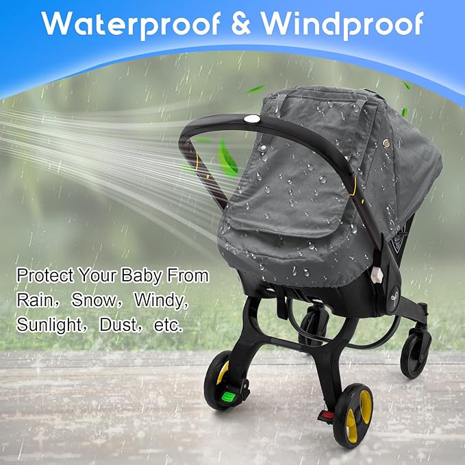 Carseat Covers Baby Boy, Waterproof Baby Car Seat Cover with 2 Layers Mesh & Sun Shade Window, Outdoor Infant Car Seat Canopy with Breathable Vents for Summer, Ideal Gift for Mom, Newborn Essentials