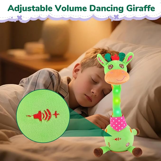 Dancing Giraffe Musical Plush Toy, Recording & Repeating Talking Giraffe Baby Toy for 6–12 Months, Interactive Singing Stuffed Animal, Birthday Gift for Grandkids Infants Toddlers(Green)