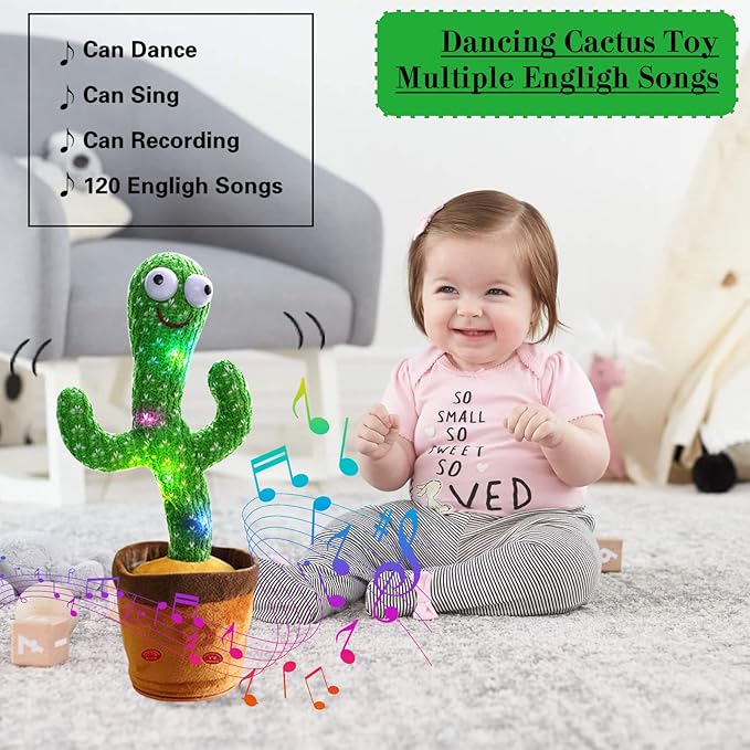 Dancing Talking Cactus Toy, Repeats What You Say Mimicking Recording Cactus Toy, Singing 120 Songs Toddler Toys Gifts Birthday Toys for Kids
