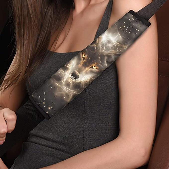 Car Seat Belt Cover Pad,Soft Comfortable Shoulder Seatbelt Pads Cushions for Adults and Children Standard Size Car Interior Decor Glowing Wolf Pattern