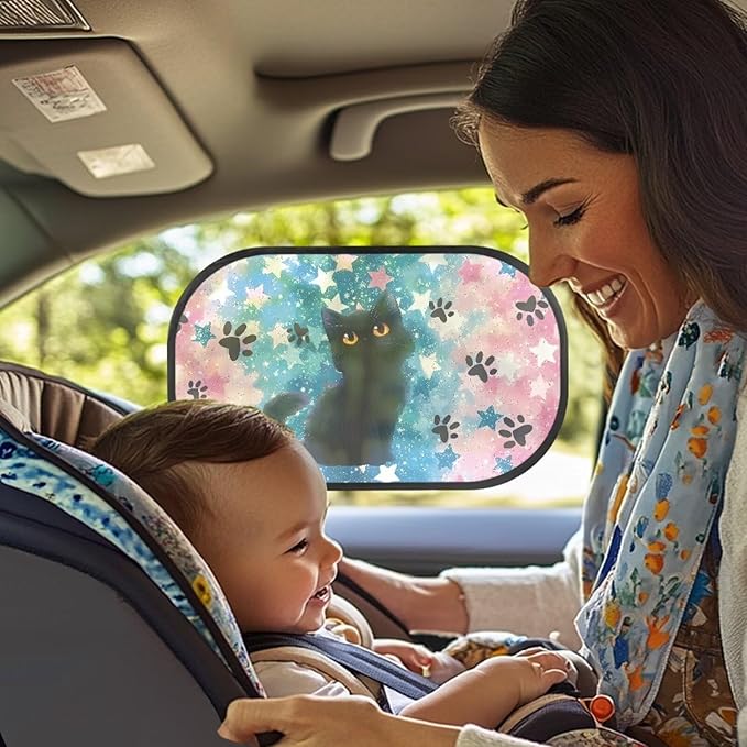 Bulopur 2 Pack Black Cat Back Window Sun Shades for Car Glare Shield Protection Side Window Screens Easy to Install UV Protection Breathable Universal for Cars SUV Truck
