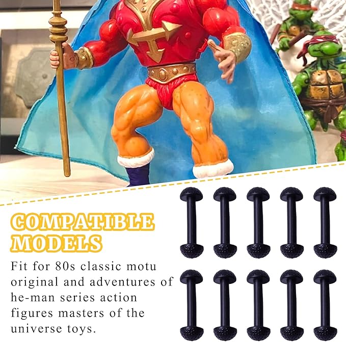 10Pcs Vintage Figure Leg Band Replacement Fit for Motu Original Series Action Figures Masters of The Universe Toy Leg Connector Sorting Stacking Toys Black Rubber