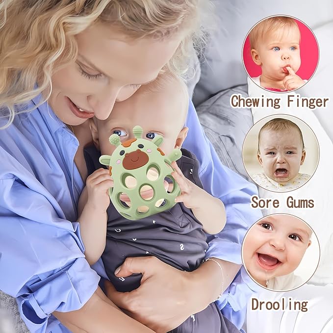 Baby Teething Toys Balls for 0-12 Months, Silicone Sensory Baby Teething Rattle Balls with Pacifier Clip Holder,Easy Grasp Infant Rattle Teether Toy, BPA Free,Soft Infant Chew Toys