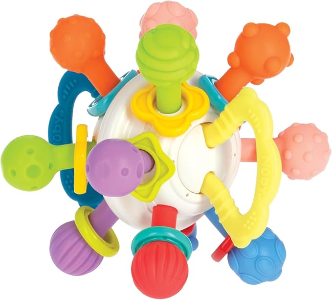 Nuby Twist Ball Teether Activity Toy with Rattle and Fun Bright Colors - Montessori Sensory Toy Develops Fine Motor Skills - 3 + Months - Easter Basket Stuffer