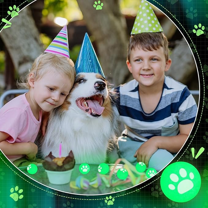 Seenelling 24 Pcs Glow in the Dark Bouncy Balls Dog Paw Rubber High Bouncing Balls for Kids Party Favor Classroom Gifts (Dog Paw, Green)