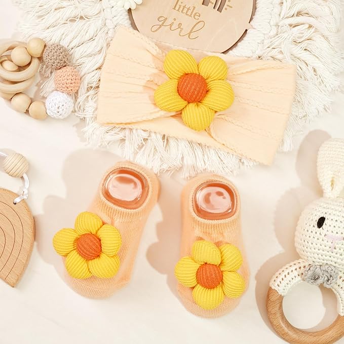 JOYOYO 5 Colors Baby Flower Headbands and Socks Baby Girls Nylon Headband Soft Hairbands Hair Accessories for Newborn Infant Toddler Kids