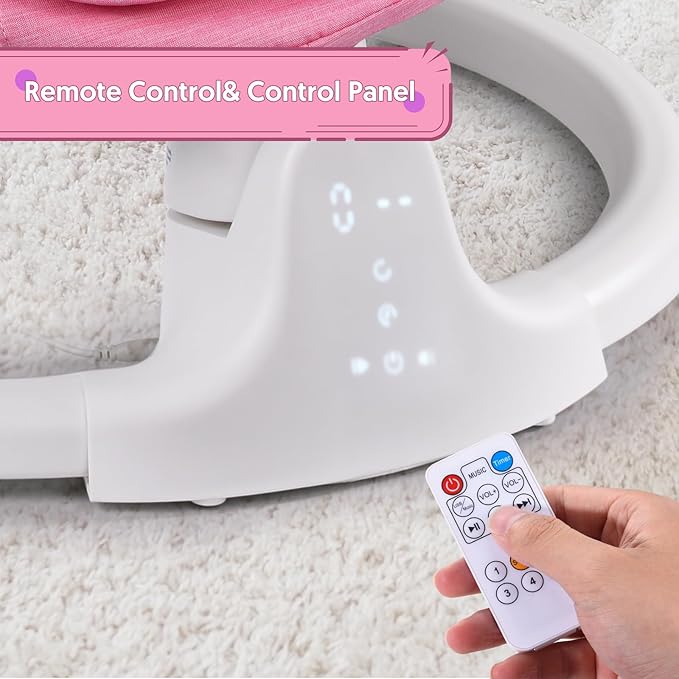 Bluetooth Baby Swing for Infants, Compact & Portable Baby Swing for Girl, 3 Seat Positions, 5 Swing Speed, 10 Music, Remote Control, USB Plug-in Power, Reversible Cushion for All Seasons