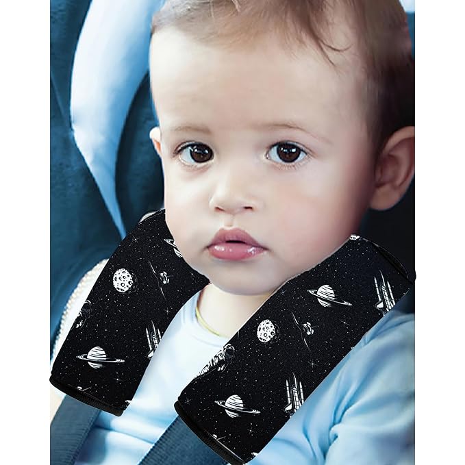 Seat Straps Shoulder Pads for Kids - Seat Belt Cover Pad, Perfect for Car Booster Seats, Strollers, High Chair, Backpacks, and More, Black