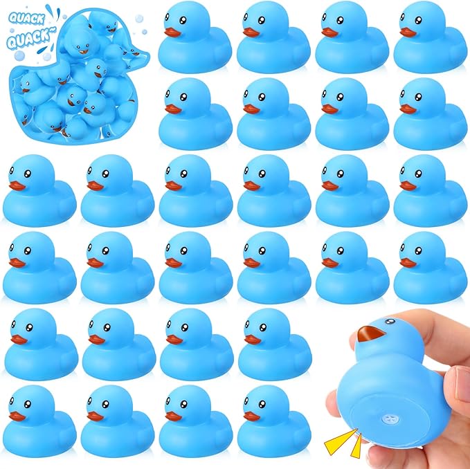 Hungdao 24 Pcs 2 Inch Mini Blue Rubber Ducks for Kids Children Party Favors Bulk Bath Ducks Summer Pool Floating Toys Birthday Gifts for Boys Girls Baby Shower Supplies