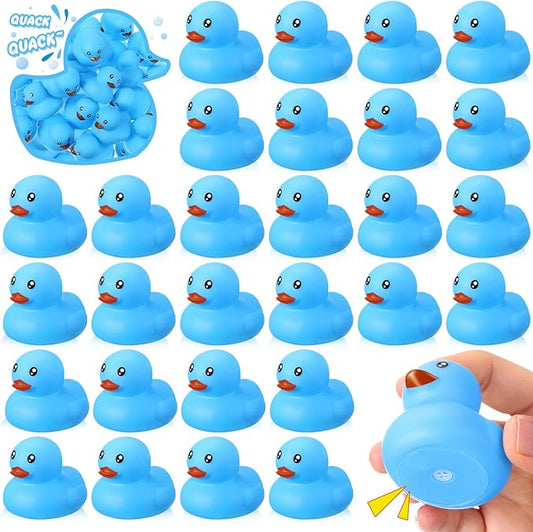 Hungdao 24 Pcs 2 Inch Mini Blue Rubber Ducks for Kids Children Party Favors Bulk Bath Ducks Summer Pool Floating Toys Birthday Gifts for Boys Girls Baby Shower Supplies