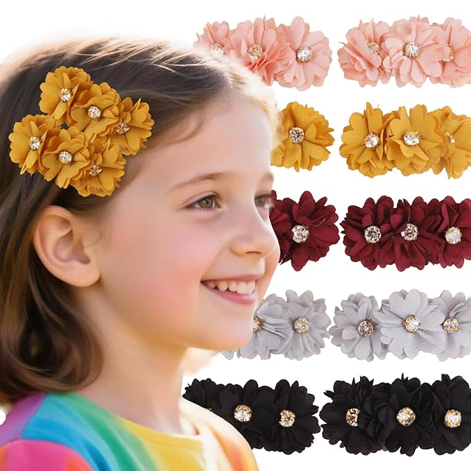 Flower Hair Clips Set-Cherrboll 10pcs Floral Hair Bow Accessories for Baby Girl Toddles Teen Gifts
