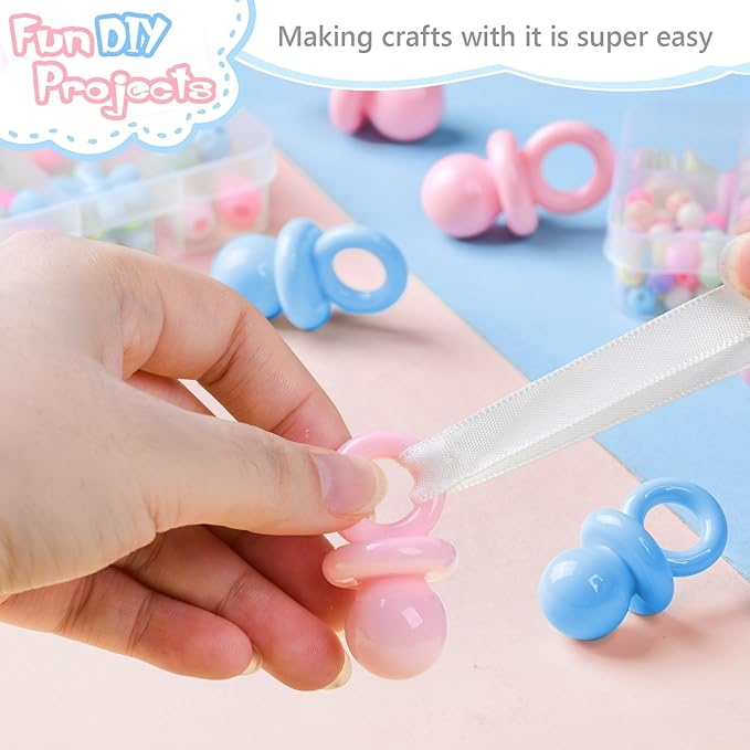24 Pcs Baby Shower Pacifiers, 1.75 Inch Plastic Pacifiers for Baby Shower Game Girl Boy, Bulk Pacifier for DIY Decoration, Gender Reveal Table Scatter, Hunt Game Props, Party Favors(Pink&Blue)