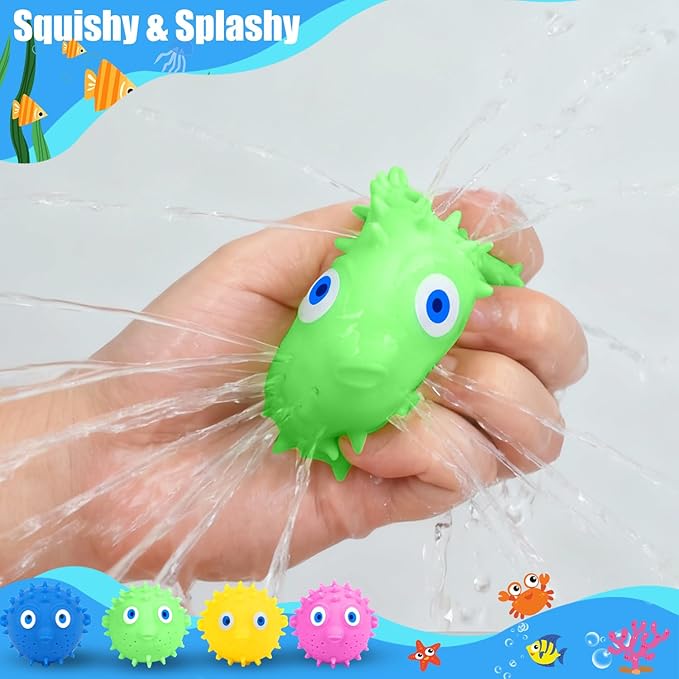 uvitaya 4 PCS Pufferfish Water Balls, Sensory Stress Relief Floating Pool Toys for Kids, Water Splash Balls Toddler Swim & Bath Toys, Christmas Goodie Bag Fillers for Babies