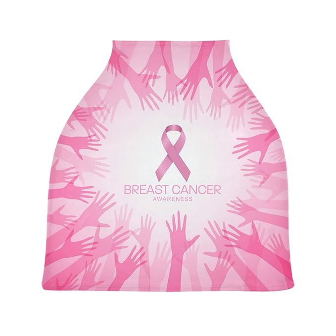 Breast Cancer Awareness with Pink Ribbon in Circle Hands Design Stretchy Baby Car Seat Cover Infant Canopy Nursing Covers Breastfeeding Cover Breathable Windproof Winter Scarf for Boys Girls