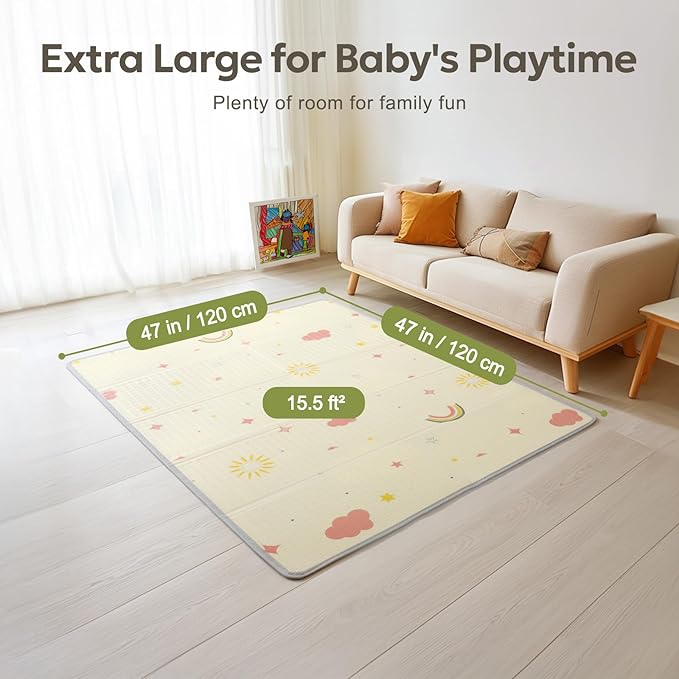 Mallify Baby Play Mat, 50''x50'' Foldable Foam Playmat for Floor, Reversible Activity Play Mat for Playpen, Edge Reinforcement Waterproof Crawling PlayMats for Babies, Infants and Toddlers